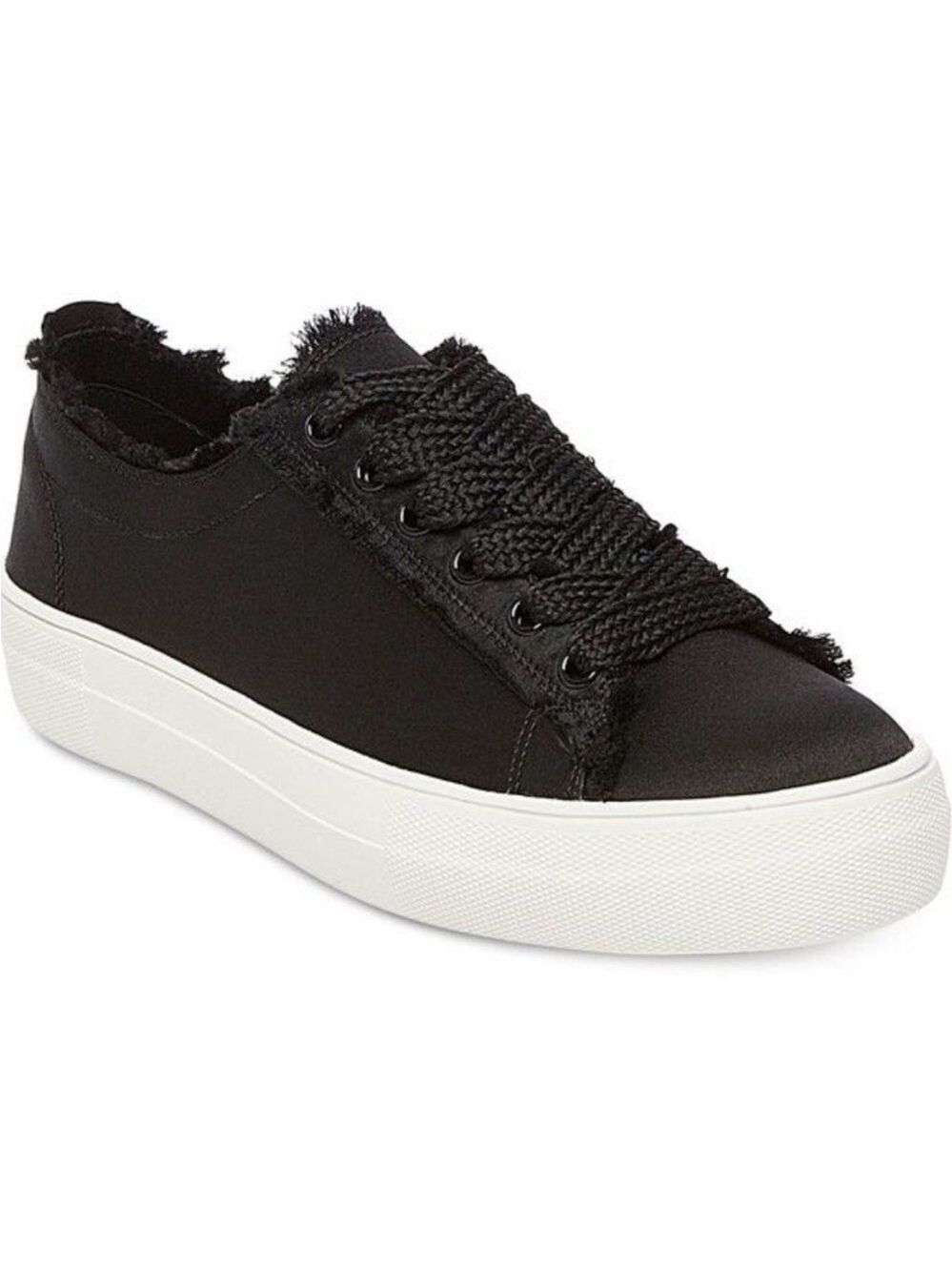 Steve Madden Greyla Black Satin Platform Sneakers, size 8